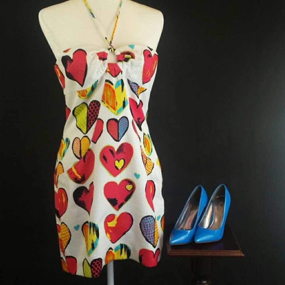 David Meister Colorful Heart Print Midi Dress
